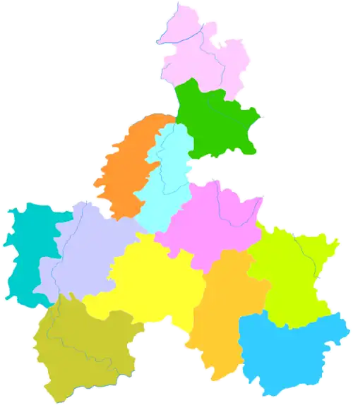 Weng'an is the northernmost division in this map of Qiannan