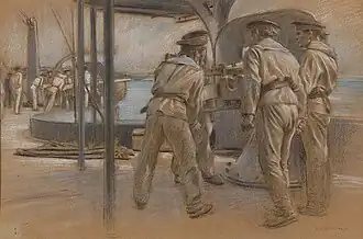Adolf Hirémy-Hirschl, Sailors in the Harbor of Pola, pastel on paper, c.&nbsp;1916. The Jack Daulton Collection, Los Altos Hills, California.
