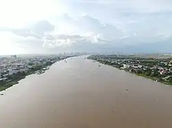 Aerial view of Bassac River at Takhmao