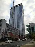 Affinity Living Riverview nearing completion, 2020. The Civil Justice Centre can be seen to the right