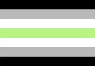 Agender pride flag, made up of horizontal stripes of, from top to bottom, black, gray, white, green, white, gray, and black.