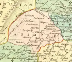 Ajmer Subah depicted in map of Mughal Empire by Robert Wilkinson (1805)