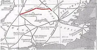 Map showing the route of Akeman Street