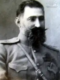 A black and white picture of Stepane Akhmeteli in uniform.