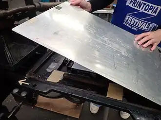 Covering the type with the hinged tympan