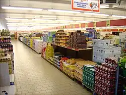 The inside of an Aldi Nord in Dortmund, Germany. All Aldi stores display their products in their original shipping boxes.