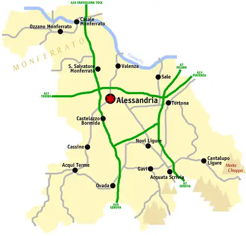 Modern map of Alessandria Province