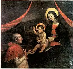 Alexander VI kneeling in front of the Madonna, said to be a likeness of Giulia Farnese[Note 8]