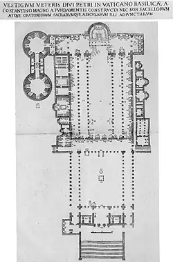 Ground plan by Tiberio Alfarano, c. 1590, locating the original chapels and tombs[9]