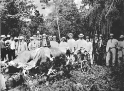 A black-and-white photograph of Alfonso Quiñónez Molina with Insane Asylum patients
