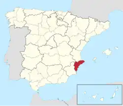 Map of Spain with Alicante highlighted