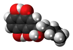 Space-filling model of the alkannin molecule