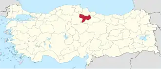 Location of the province within Turkey