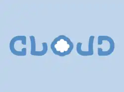 "Cloud", vertical axis mirror ambigram with a cloud occupying negative space in the letter O, by Basile Morin.