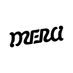 Point reflection ambigram merci. By Basile Morin.