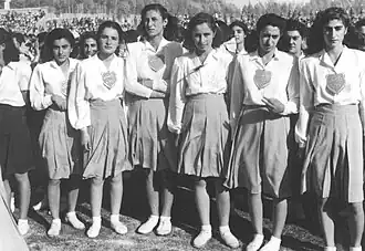 High school students in a Ceremony in Amjadieh Stadium, Tehran, 1948