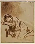 A young woman sleeping (c. 1654). Shows Rembrandt's calligraphic-style draughtsmanship.[172][173]