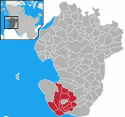 Map of Dithmarschen highlighting Marne-Land