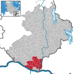 Map of Lauenburg highlighting Lütau