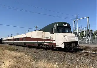 Cab car of an articulated Talgo 8 set for Amtrak Cascades.