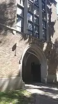 An arched side entrance