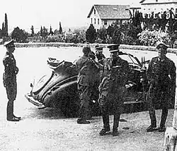 Image 3Georgios Tsolakoglou with Wehrmacht officers arrives at Macedonia Hall of Anatolia College in Thessaloniki, to sign the surrender (April 1941) (from History of Greece)