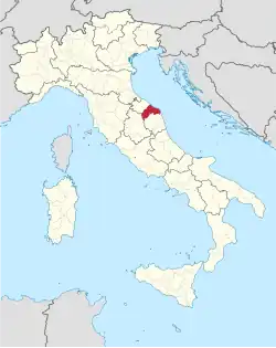 Map highlighting the location of the province of Ancona in Italy