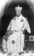 Sheptytsky on his throne wearing a mitre