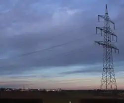 380 kV/110 kV-line with two garland-like communication cables one on the ground conductor and one on an auxiliary rope