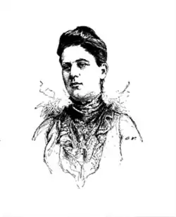 Portrait drawing of a middle-aged woman with her hair in an up-do.