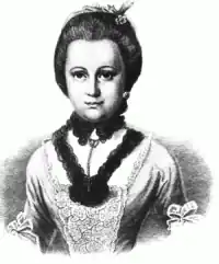 Black-and-white portrait of Anna Katharina Schönkopf.