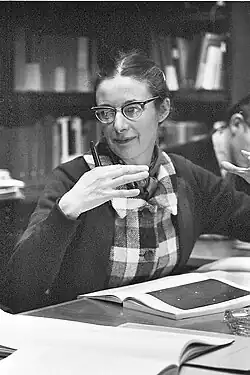 Anne Underhill in the library of Sonnenborgh, Utrecht Observatory, 1962-1965