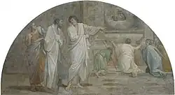 Fresco showing the apparition of Saint Didacus above his tomb