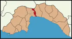 Map showing Aksu District in Antalya Province