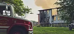 Photo depicting the Annville Institute after a fire destroyed the building