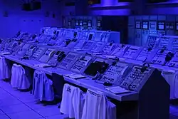 A mockup of the Apollo 11 control center