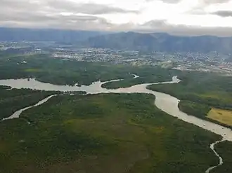 East Trinity in the foreground with Trinity Inlet beyond and Cairns suburbs through to Mount Sheridan, 2013