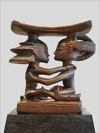 Headrest; by artists of the Luba people; 19th century; wood; height: 18.5&nbsp;cm; Musée du quai Branly (Paris)[111]