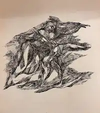 Ink drawing "Silent Roar" created in 1993