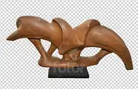 Wooden sculpture "Fighting Form" created in teak wood in 1971