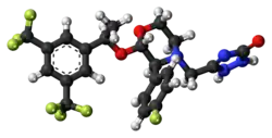 Ball-and-stick model of the aprepitant molecule
