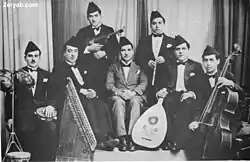 Image 37Iraqi music group led by Yusuf Za'arur in Baghdad, wearing the sidara, ca 1930. (from Music of Iraq)