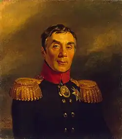 Painting shows a clean-shaven man wearing a dark military uniform with large epaulettes.