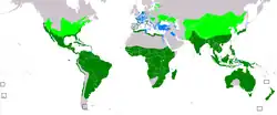 Map showing the range of Ardea alba.