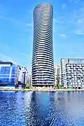 Millwall Inner Dock & Arena Tower. 25 June 2019.