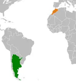 Map indicating locations of Morocco and Argentina