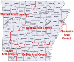 Map of Boy Scout Councils in Arkansas