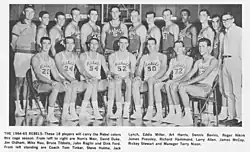 A basketball team wearing basketball jerseys