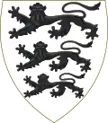 Variant of argent, charged with three leopards sable