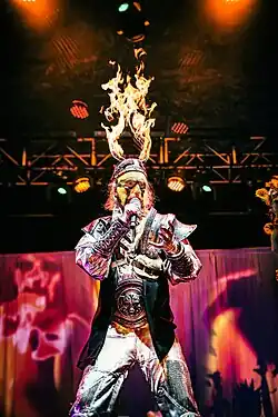 The Crazy World Of Arthur Brown live in 2025. Arthur Brown can be seen wearing his signature "Fire helmet"